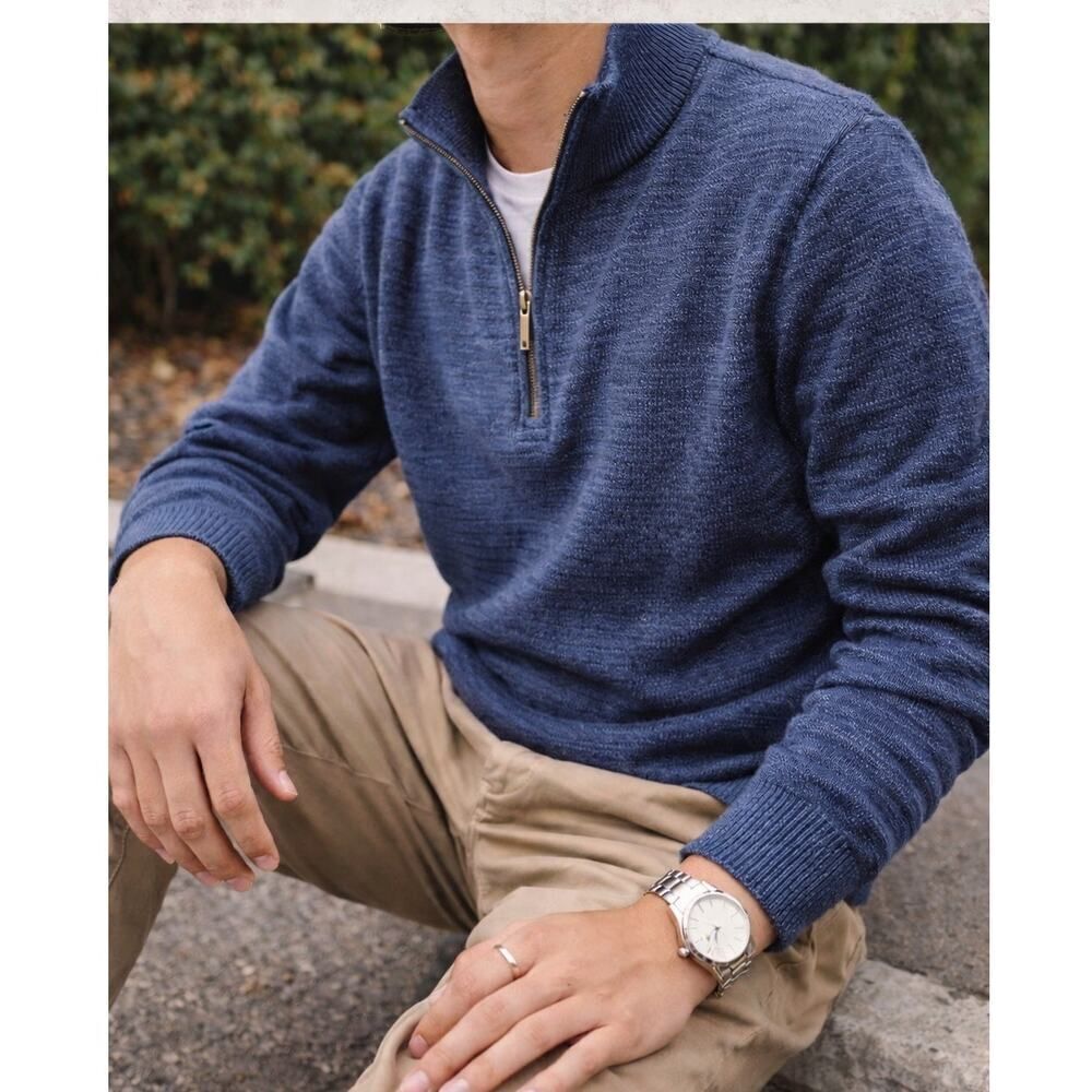 Dockers Men’s Small Blue Quarter‑Zip Knit Sweater NWT Smart Casual Preppy Office